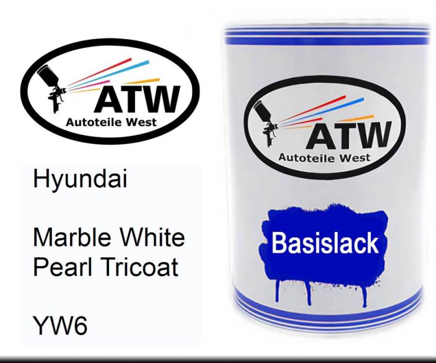 Hyundai, Marble White Pearl Tricoat, YW6: 500ml Lackdose, von ATW Autoteile West.